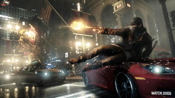 Aiden Pearce from Watch Dogs firing a gun