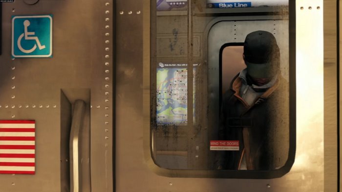 Aiden Pearce from Watch Dogs on a train