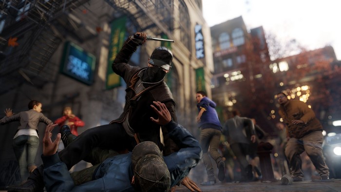 Aiden Pearce fighting in the street