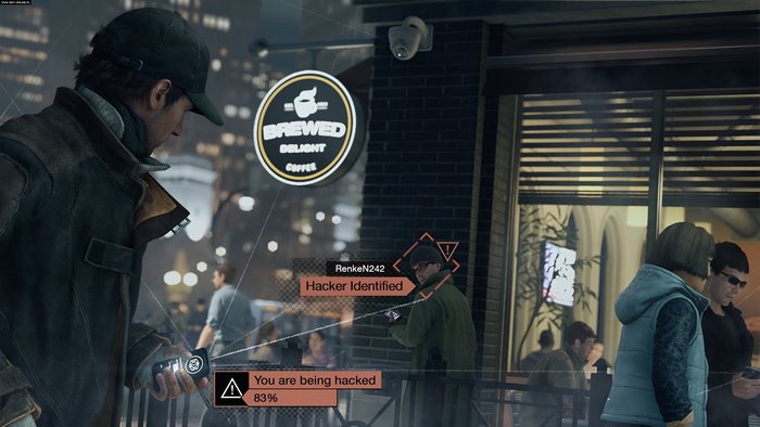 Aiden Pearce from Watch Dogs hacking someone