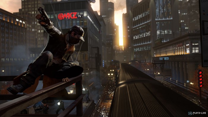 Aiden Pearce from Watch Dogs in a city
