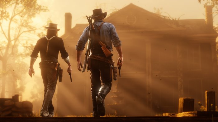 Arthur Morgan Walking Towards Rustic House at Sunset