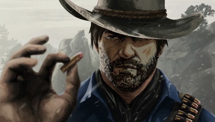 Arthur Morgan from Red Dead Redemption holding a bullet