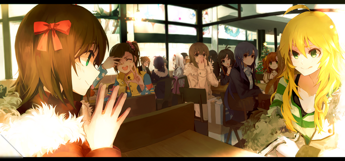 Chihaya Kisaragi and friends in a cafe