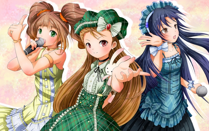 Three anime girls singing