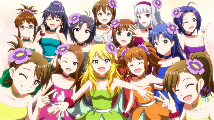Group of anime girls with flowers in hair