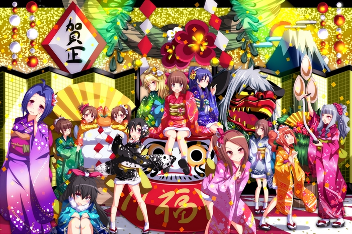 Chihaya Kisaragi and friends celebrating New Year