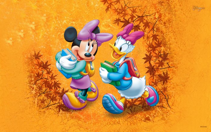 Minnie Mouse and Daisy Duck with books