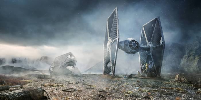 Star Wars TIE Fighters crashed on a desolate planet