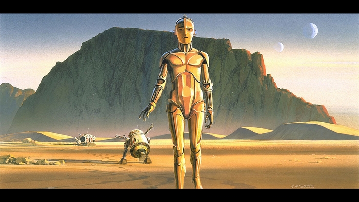C-3PO and R2-D2 on a desert planet
