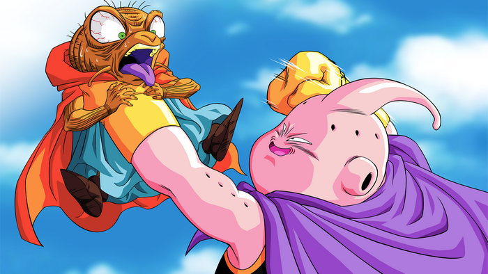 Majin Buu fighting an alien creature