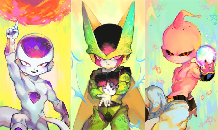 Frieza, Cell, and Majin Buu from Dragon Ball Z