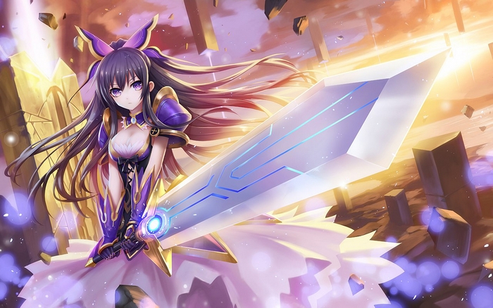 Tohka Yatogami from Date A Live with a large sword