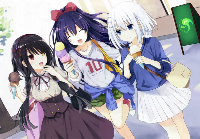 Tohka Yatogami and friends eating ice cream