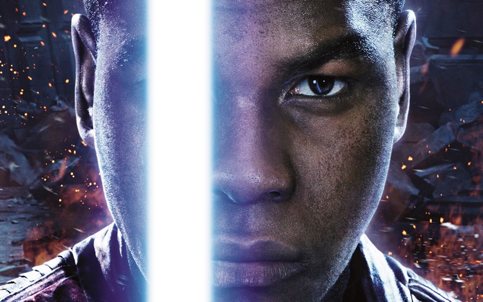 Finn from Star Wars with a lightsaber