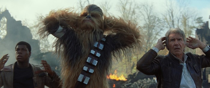 Finn and Han Solo with Chewbacca from Star Wars