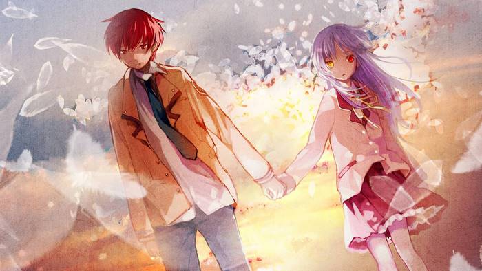 Yuzuru Otonashi and Kanade Tachibana holding hands