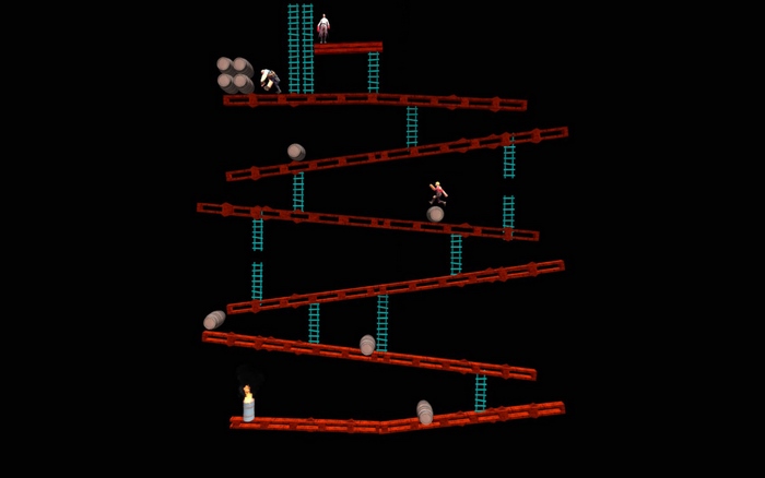 Donkey Kong game level with barrels and ladders