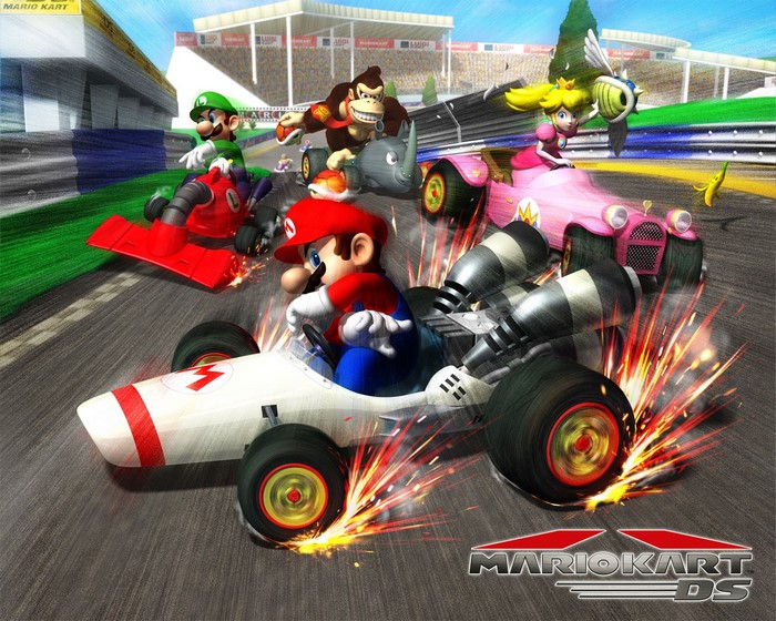Mario Kart DS: Mario, Luigi, Peach, Donkey Kong racing