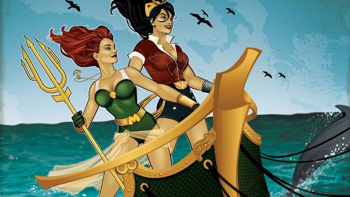Mera and Wonder Woman on a boat