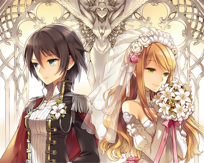 Two anime girls in wedding attire