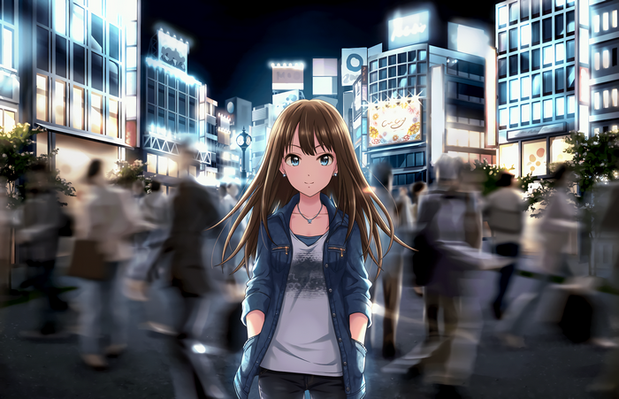 Rin Shibuya in a busy city at night
