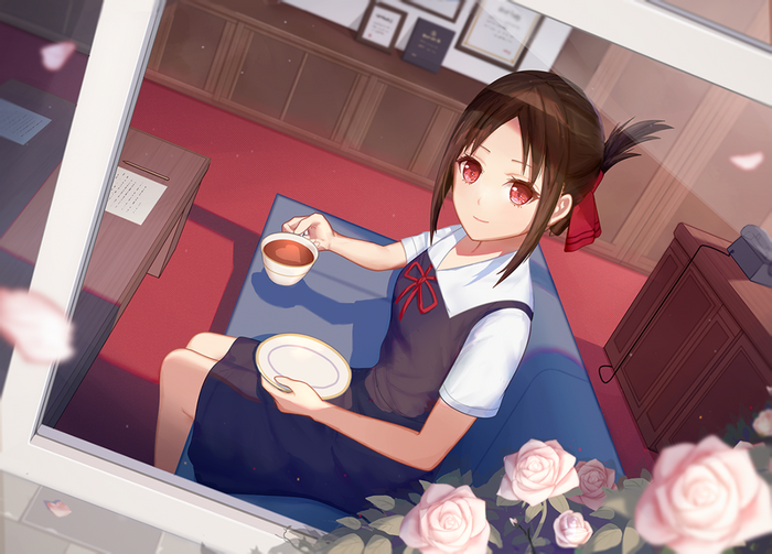 Kaguya Shinomiya drinking tea
