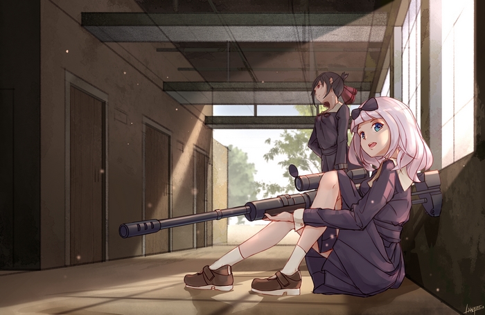 Kaguya Shinomiya with a sniper rifle