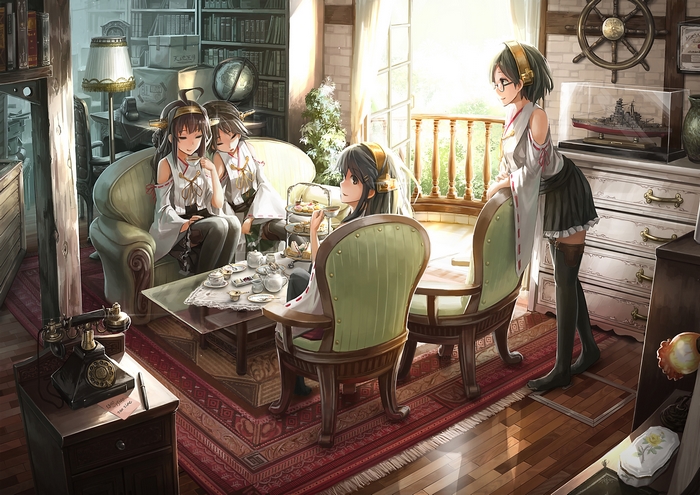 Kongou from Kancolle having tea with friends