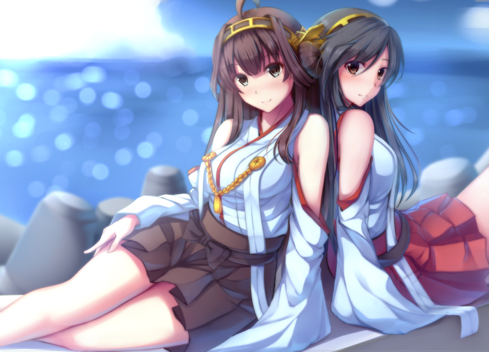 Kongou from Kancolle sitting by the sea