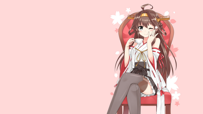 Kongou from Kancolle sitting on a chair