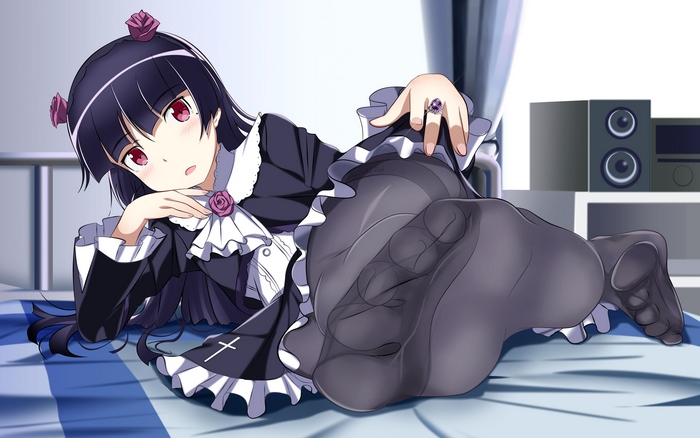 Ruri Gokō in Gothic Outfit Lying on Bed