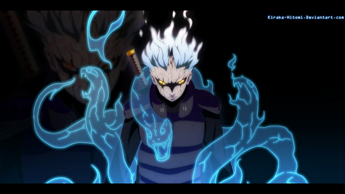 Mitsuki from Naruto with blue energy snakes