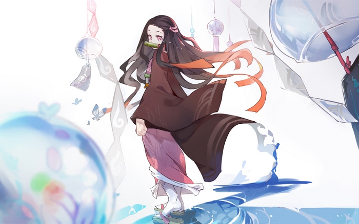 Nezuko Kamado in Flowing Kimono with Wind Effects