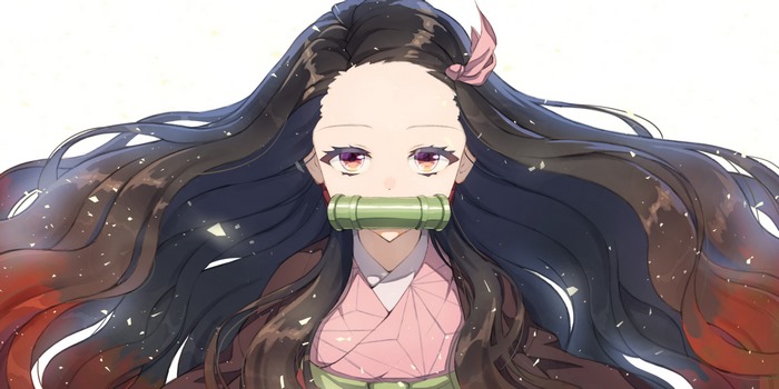 Nezuko Kamado with Flowing Hair and Bamboo Muzzle