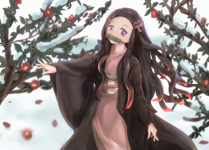 Nezuko Kamado in a snowy forest