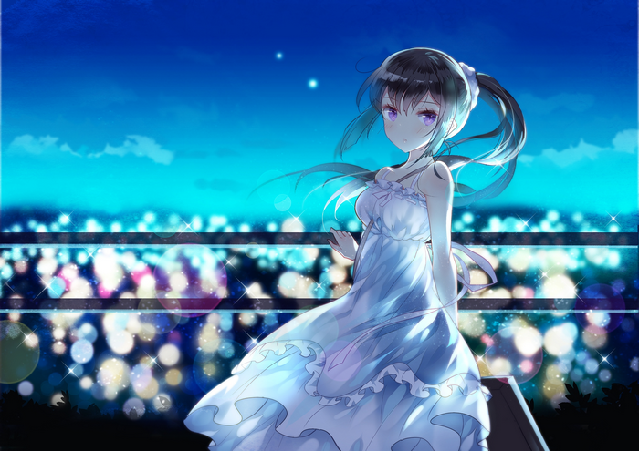Reina Kousaka in a white dress at night
