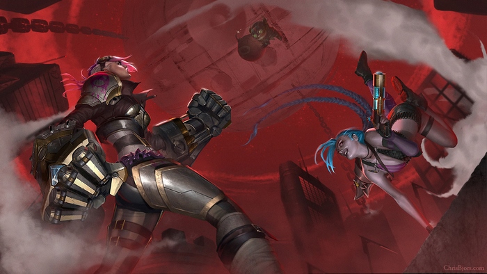 Vi and Jinx from League of Legends in combat