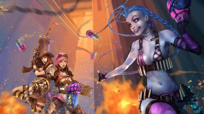 Jinx, Vi, and Caitlyn from League of Legends
