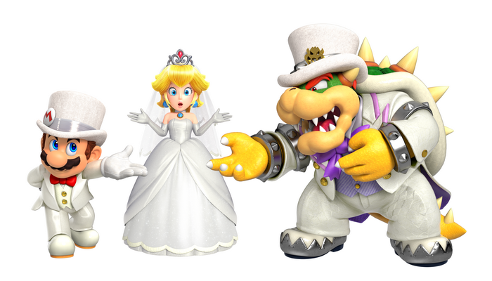 Mario, Peach, and Bowser in Wedding Attire