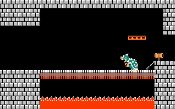 Bowser from Super Mario Bros. in a castle level