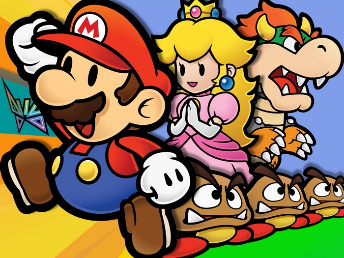 Mario, Princess Peach, Bowser, and Goombas from Paper Mario