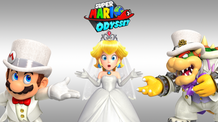 Mario, Peach, and Bowser from Super Mario Odyssey