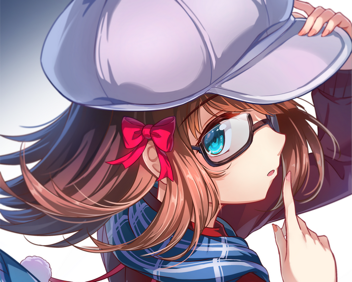 Haruka Amami wearing glasses and a cap