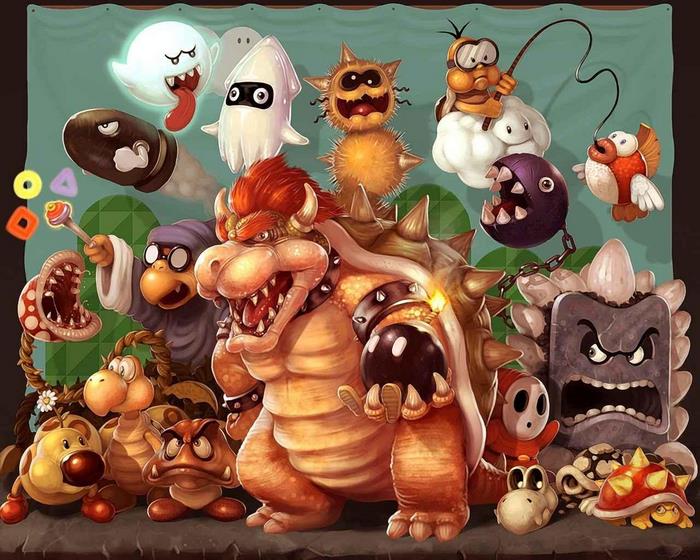 Bowser and Mario enemies from Super Mario