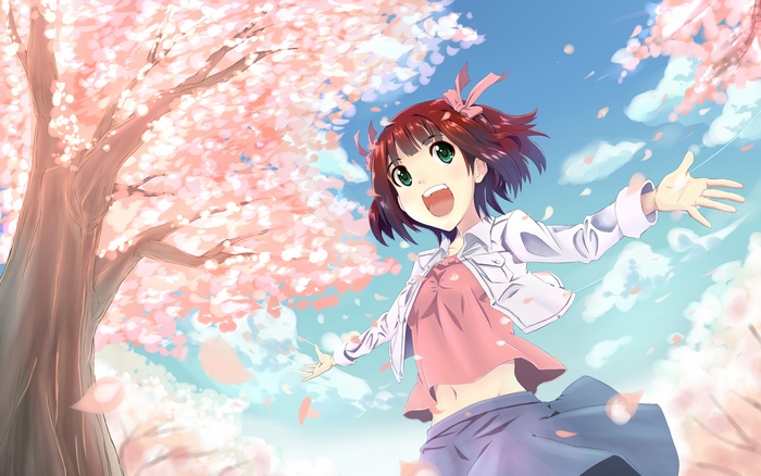 Haruka Amami under cherry blossoms