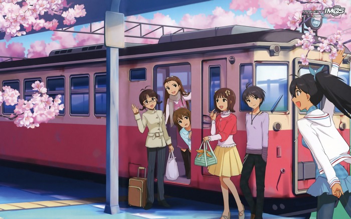 Project iM@S characters at a train station