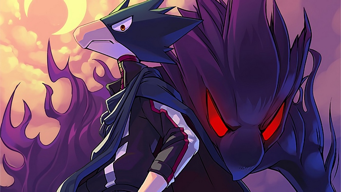 Fumikage Tokoyami with Dark Shadow in Moonlight