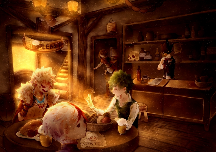Fantasy Tavern Scene with Anime Characters