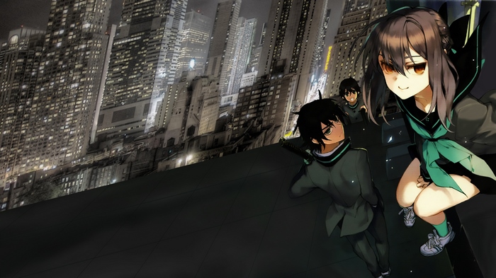 Yūichirō Hyakuya and friends in a city